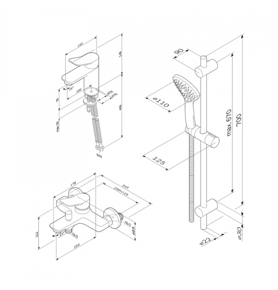 2 смесителя с душевой лейкой AM.PM X-Joy F43985A00 в наборе белый                                                                 
