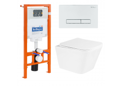 Комплект Унитаз подвесной BelBagno Due BB3103CHR/SC безободковый, с микролифтом + Система инсталляции для унитазов BelBagno BB002-80 с кнопкой смыва BB018-GV-BIANCO                                                                                           