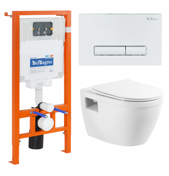 Комплект Унитаз подвесной BelBagno LOTO BB070CHR/SC безободковый, с микролифтом + Система инсталляции для унитазов BelBagno BB002-80 с кнопкой смыва BB018-GV-BIANCO                                                                                           
